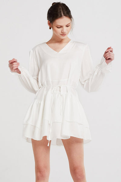 Hannah Satin Tiered Ruffle Dress