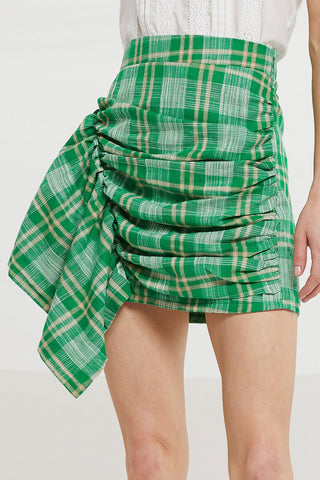 Danna Asymmetric Ruched Skirt in Check