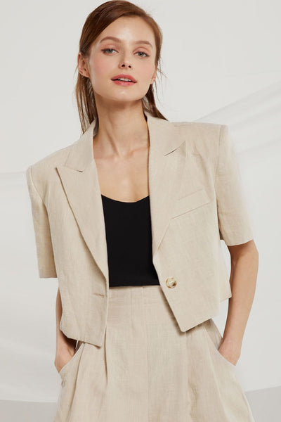 Jaelyn Cropped Linen Jacket