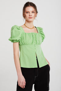 Ashley Ruched Pea Button Blouse