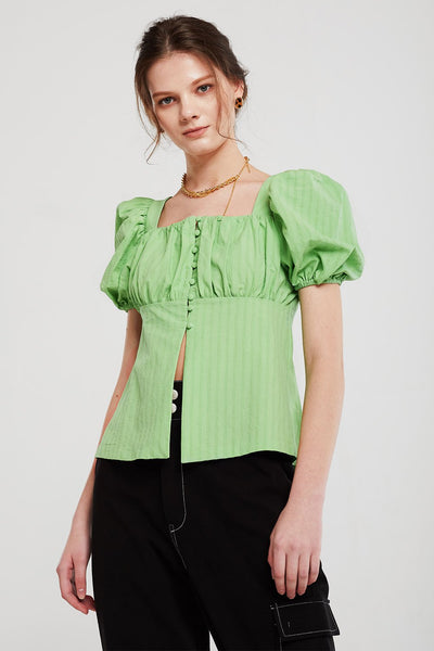 Ashley Ruched Pea Button Blouse