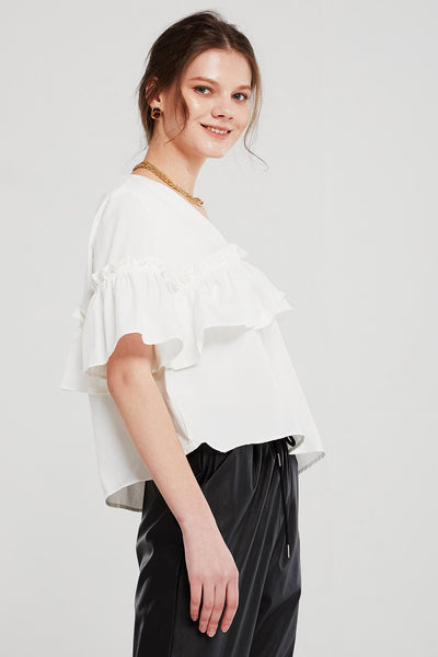 Bella Cold Shoulder Ruffled Top