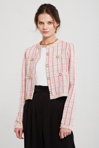 Amaya Puff Sleeve Tweed Jacket