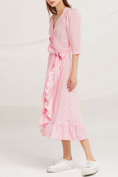 Amani Striped Wrap Dress