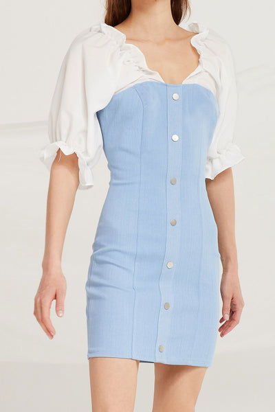 Olivia Denim Dress w/ Frill Top by STORETS