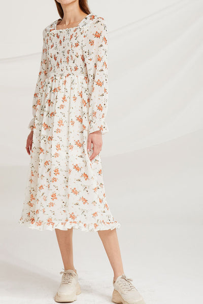 Lina Square Neck Floral Smock Dress