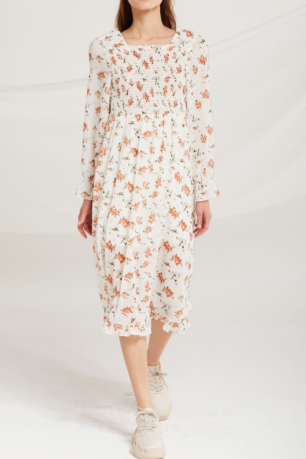 Lina Square Neck Floral Smock Dress by STORETS