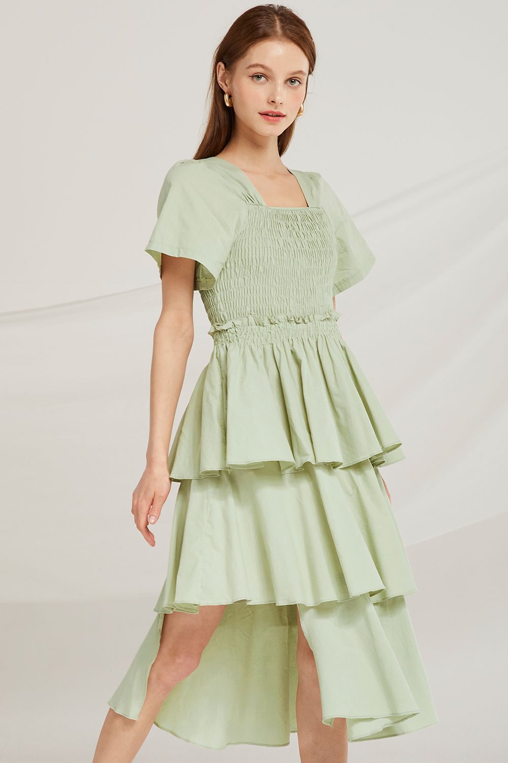 Erika Tiered Ruffle Smock Dress by STORETS