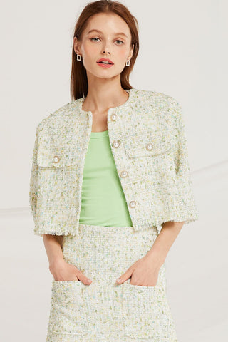 Zaria Tweed Round Neck Jacket by STORETS