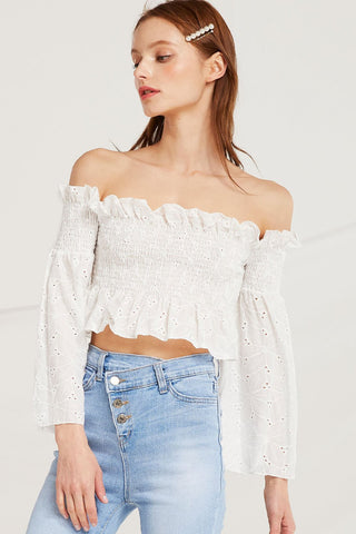 Corinne Smock Bardot Crop Top by STORETS