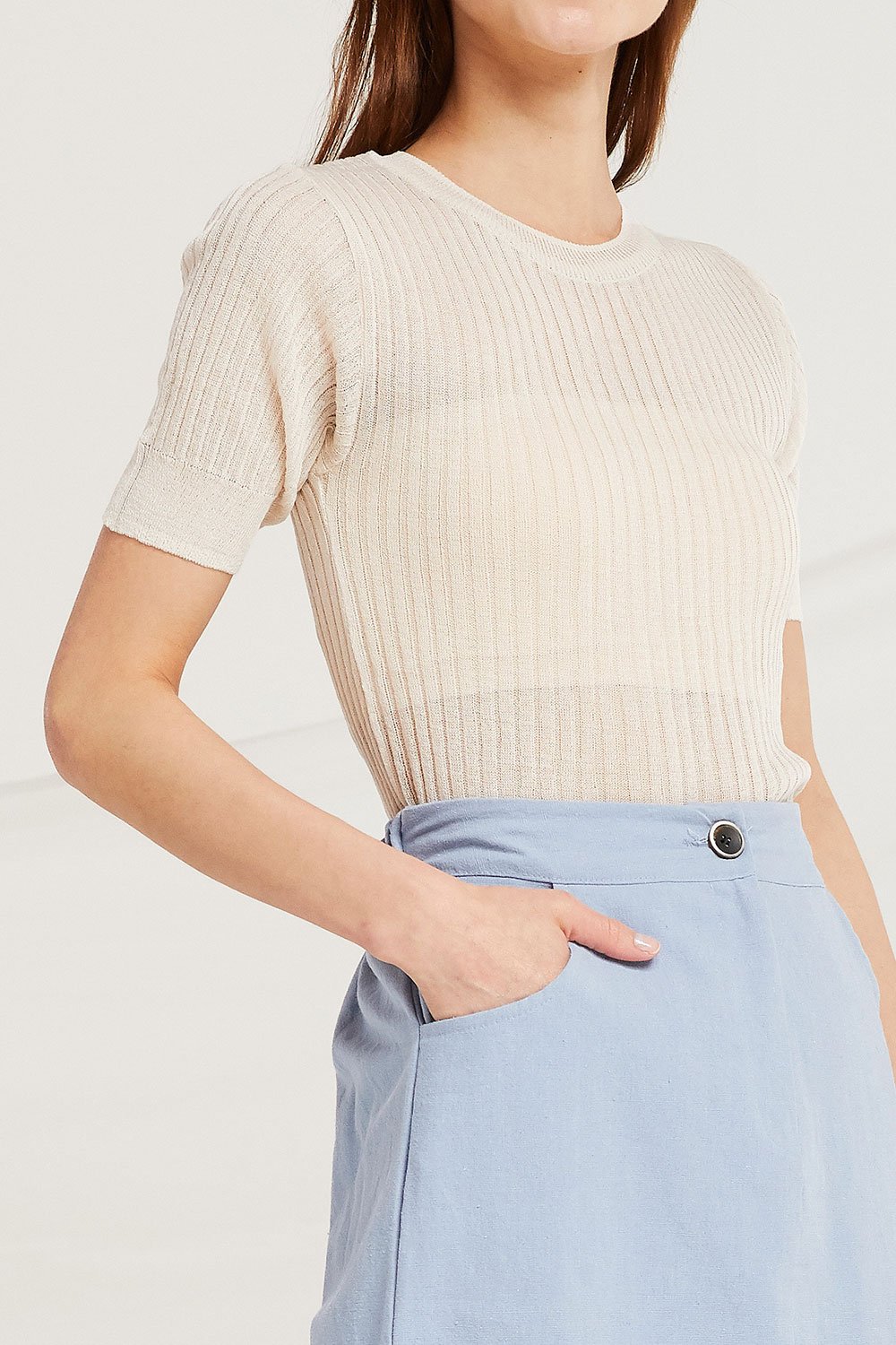 Aya Sheer Rib Knit Top by STORETS