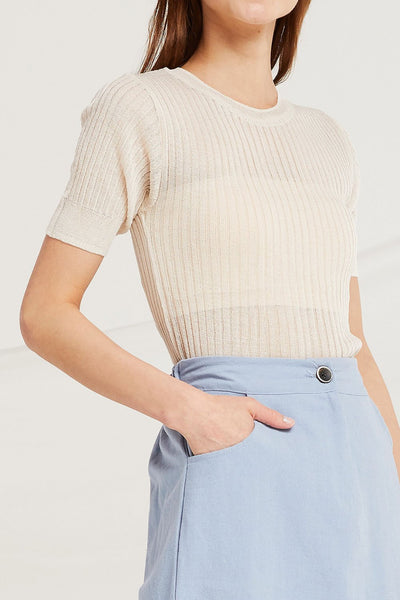 Aya Sheer Rib Knit Top by STORETS