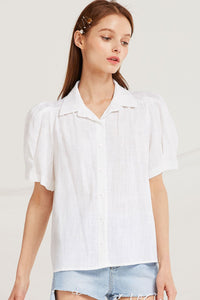 Louise Linen Puff Sleeve Shirt by STORETS