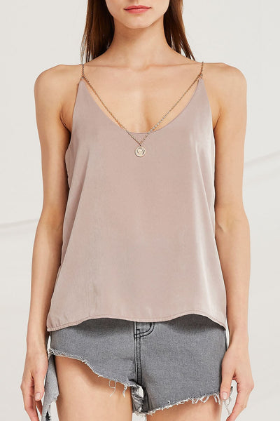 Dalary Satin Cami Top w/ Necklace Chain