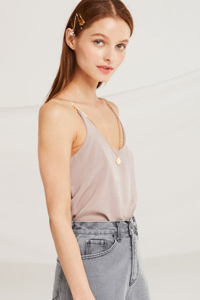 Dalary Satin Cami Top w/ Necklace Chain