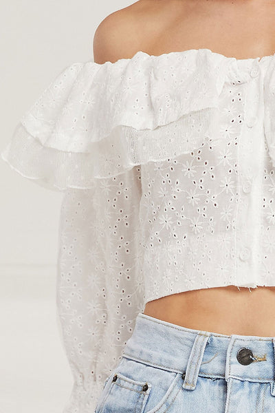 Samantha Eyelet Lace Crop Blouse