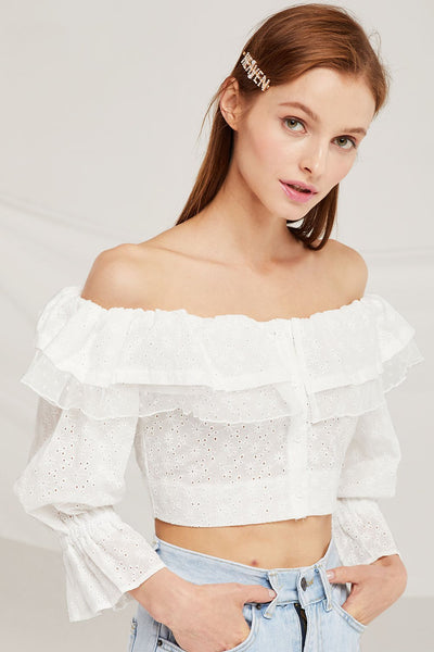 Samantha Eyelet Lace Crop Blouse