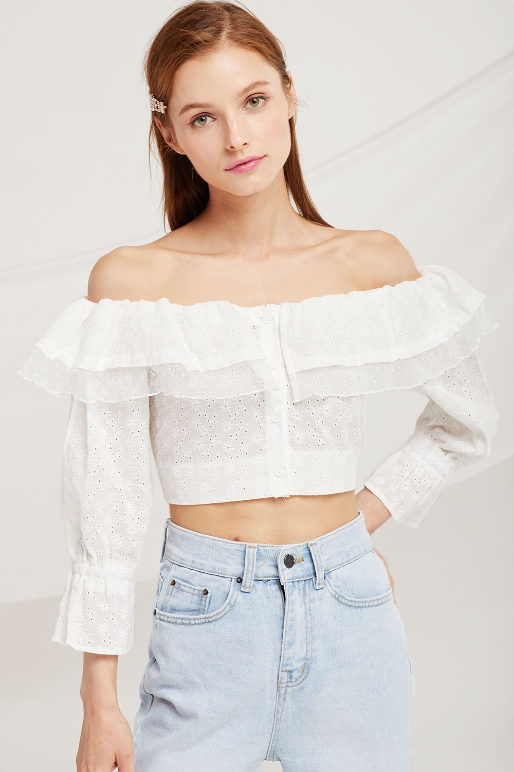 Samantha Eyelet Lace Crop Blouse by STORETS