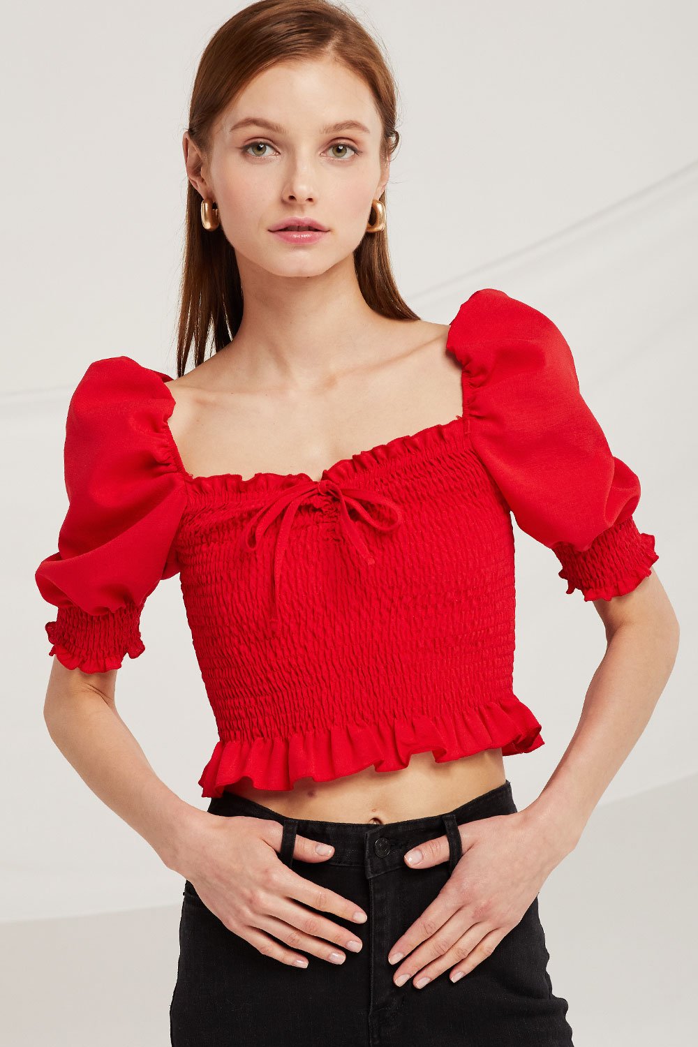 Ariana Off Shoulder Smocked Crop Top by STORETS