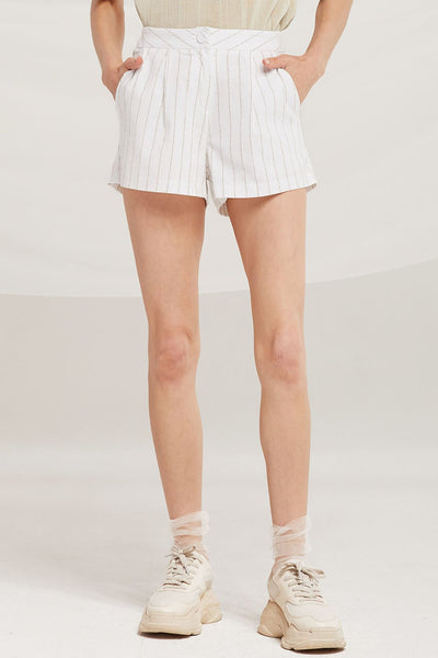 Stella Pinstripe Linen Shorts by STORETS