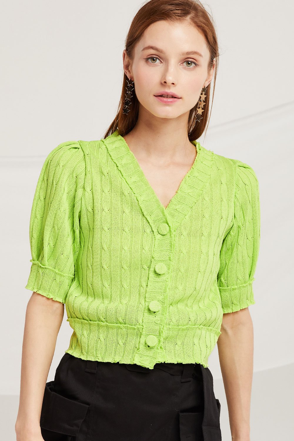 Mackenzie Puff Sleeve Crop Cardigan by STORETS