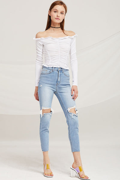 Claire Ruched Front Off Shoulder Top