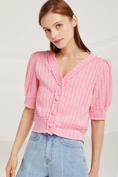 Mackenzie Puff Sleeve Crop Cardigan by STORETS