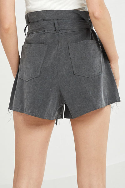 Leila Raw-Edge Belted Shorts