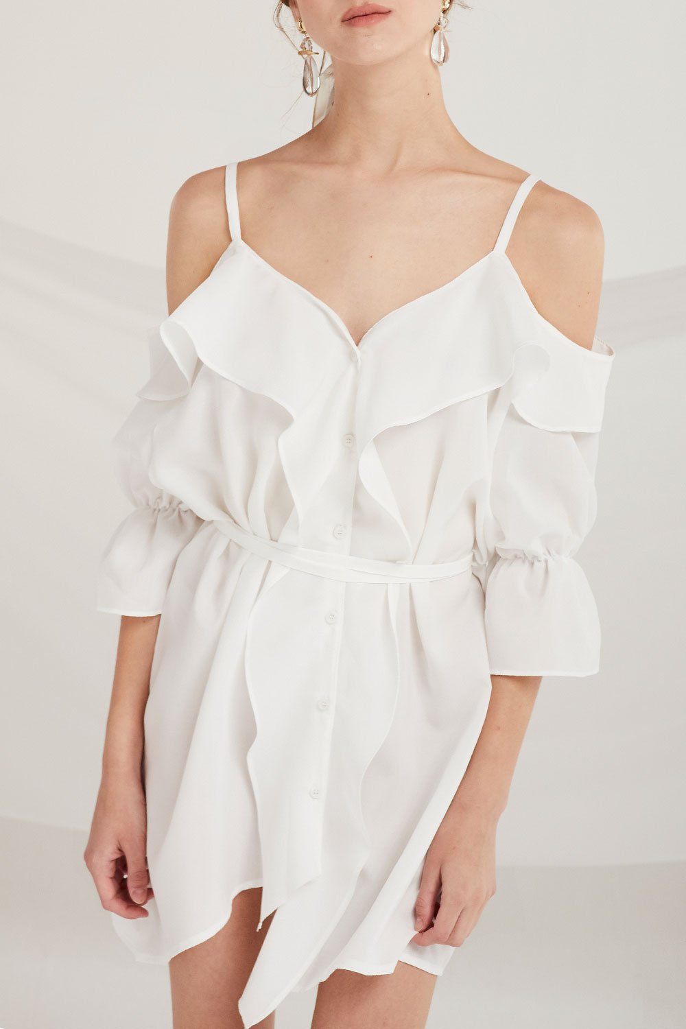 Kamryn Cold Shoulder Ruffle Dress by STORETS