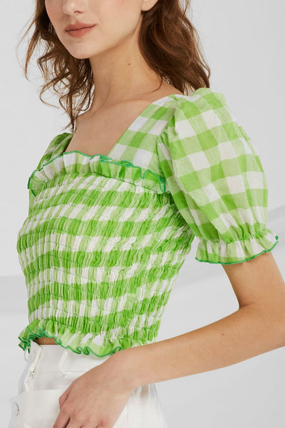 Corinne Gingham Smocked Top