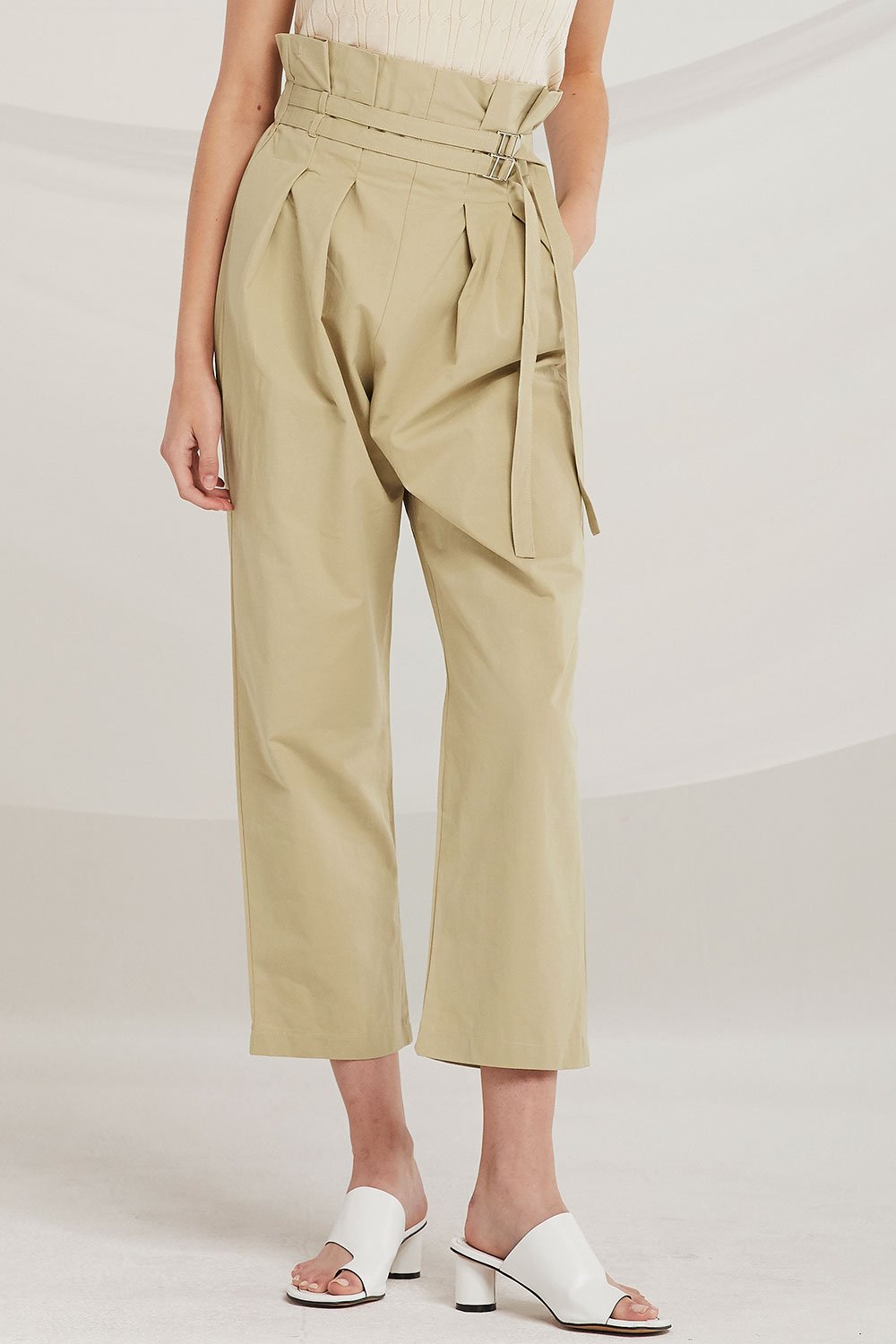 Veda Double Belted Paperbag Waist Pants by STORETS