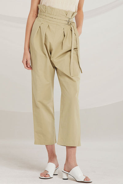 Veda Double Belted Paperbag Waist Pants by STORETS