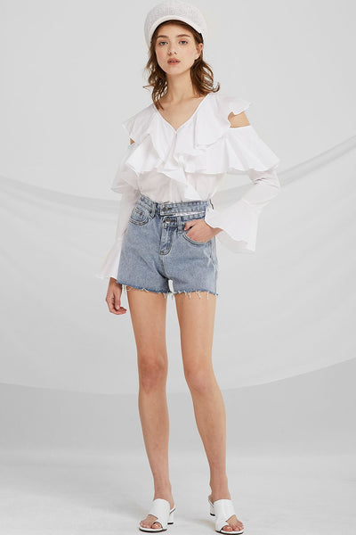 Kassidy Cut-out Waist Denim Shorts