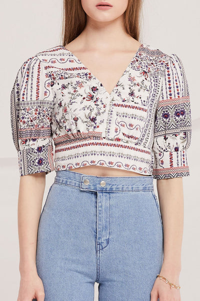 Zion Boho Print Crop Blouse