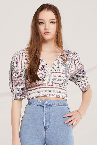 Zion Boho Print Crop Blouse