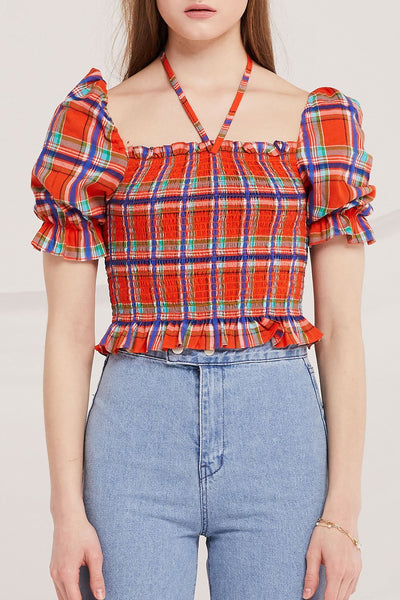 Avah Plaid Smocked Top