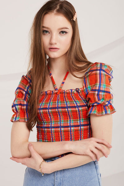 Avah Plaid Smocked Top