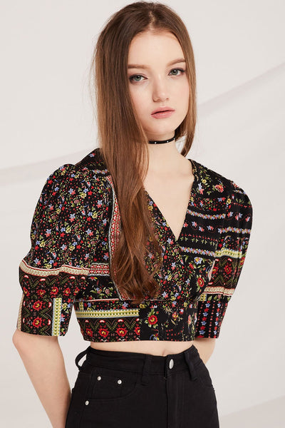 Zion Boho Print Crop Blouse