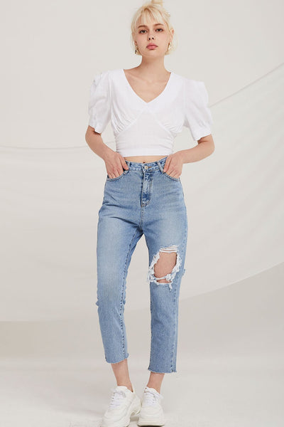 Madleyn Distressed Tapered Jeans