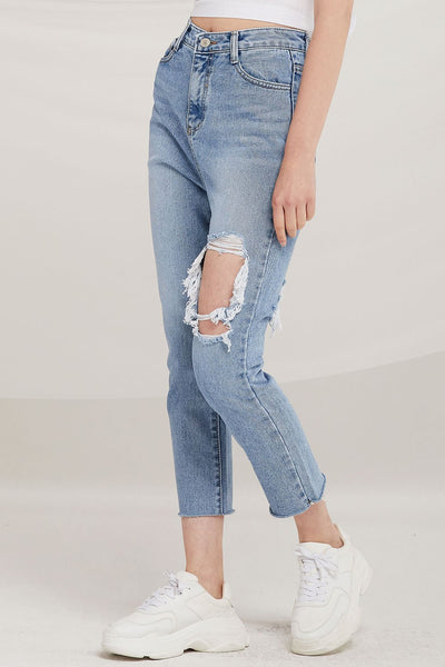 Madleyn Distressed Tapered Jeans