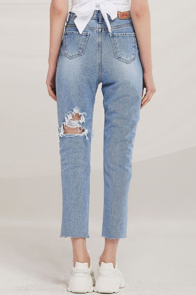 Madleyn Distressed Tapered Jeans