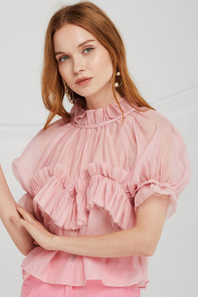 storets.com Kamila Pleated Ruffle Trim Blouse