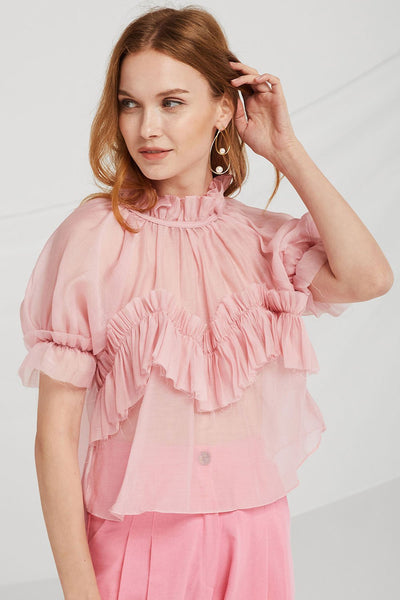 storets.com Kamila Pleated Ruffle Trim Blouse