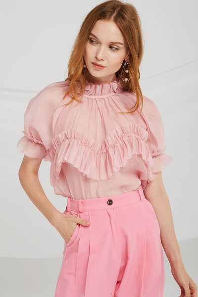 storets.com Kamila Pleated Ruffle Trim Blouse