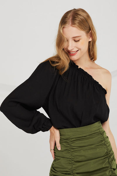 Mya Smocked One Shoulder Blouse