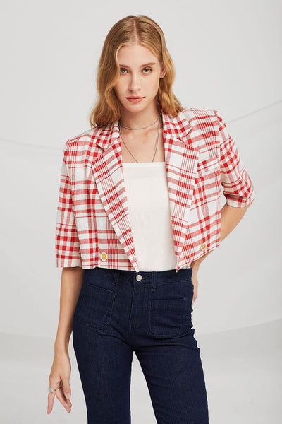 Kinsley Slash Cut Plaid Blazer