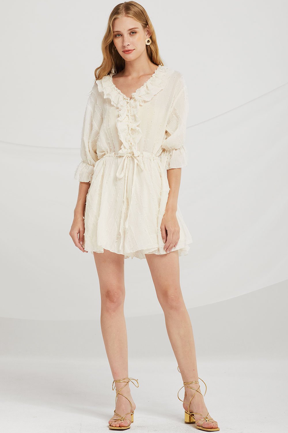 Layla Textured Sheer Ruffle Romper