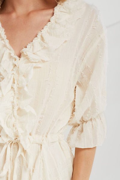 Layla Textured Sheer Ruffle Romper