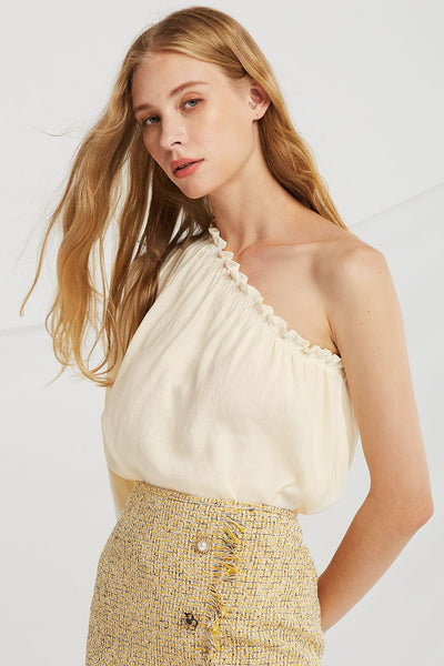 Mya Smocked One Shoulder Blouse