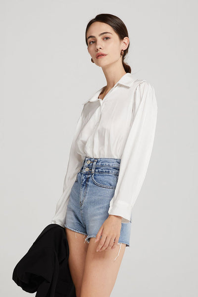 storets.com Molly Puff Sleeve Satin Blouse